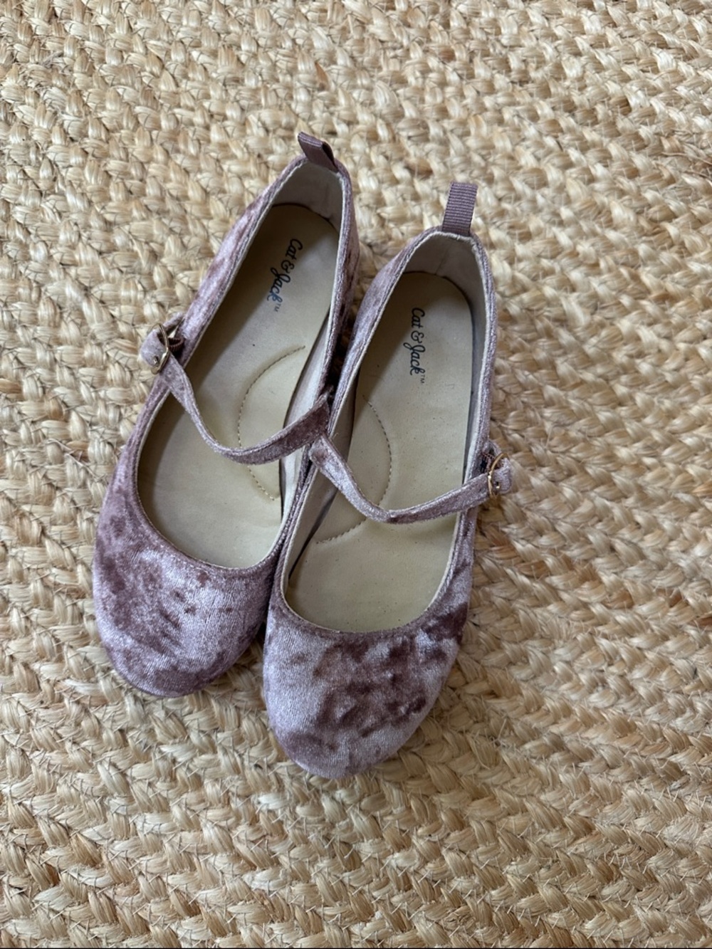 Cat & Jack Blush Pink Velvet Mary Jane Flats | Girls Size 13 | Gold Heel